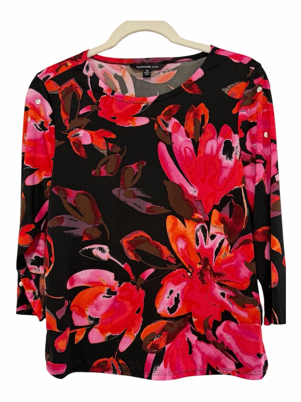 Zac & Rachel Women’s Long-Sleeve Top Pink & Red Floral size PM spandex